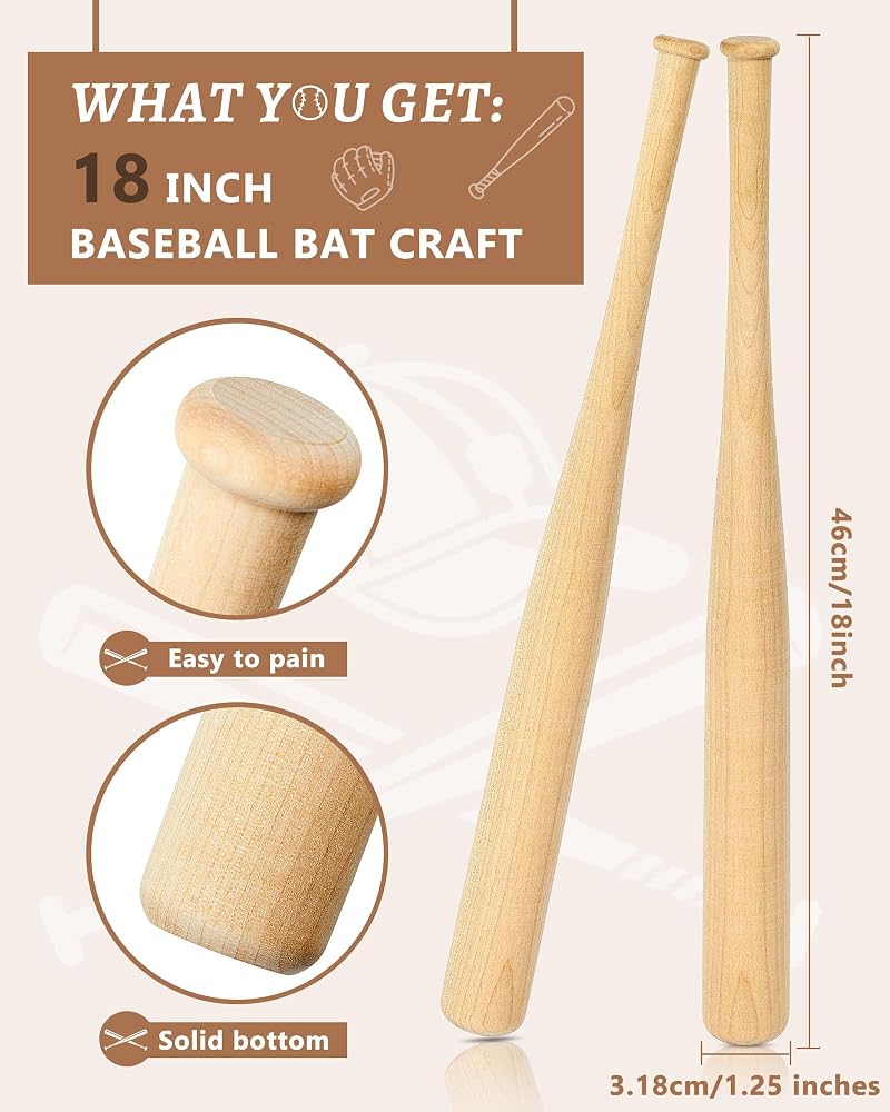 Marsui 9 Pcs Mini 18 Inch Unfinished Wooden Baseball Bats - DIY Craft Party Favors