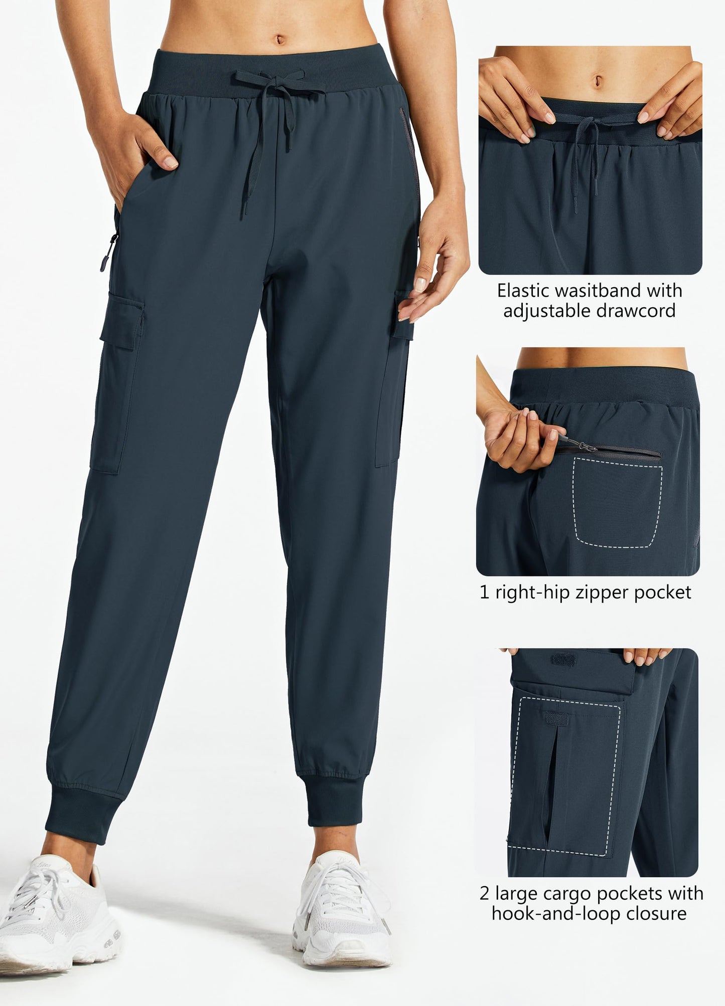 Libin Women's Cargo Joggers Lightweight Quick Dry Hiking Pants Athletic Lounge Casual Travel, Navy S