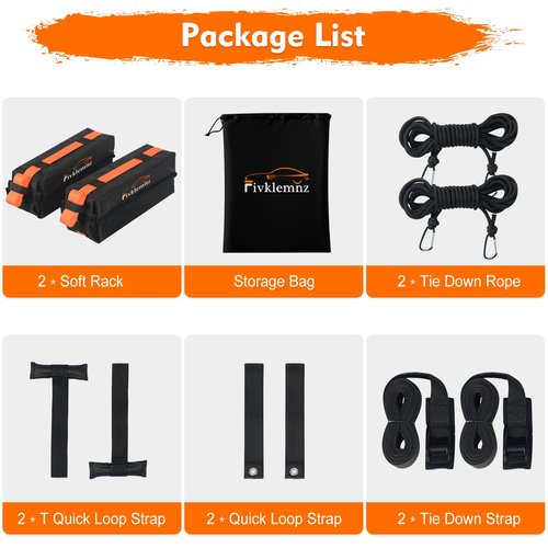 Soft Roof Rack Pads, Universal Car Rooftop Luggage Carrier Capacity Load 176lb, for Kayak, Surfboard, SUP, Canoe, with Tie Down Strap, PP Rope, Quick Loop Strap and Storage Bag