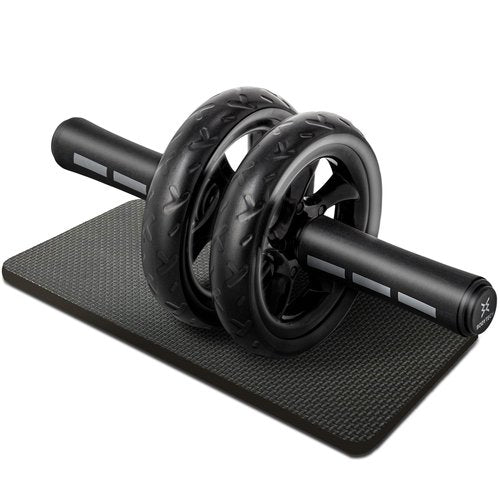 BODYTECH ABS Exercise Roller Wheels workout for Abdominal Core Strength. With fam handle and Knee pad. (Black) BTS91NH001A