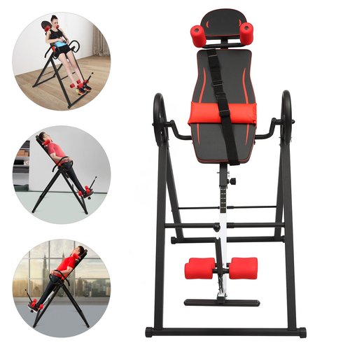 YDOOLNG Inversion Table, 330lbs Foldable Inversion Table Back with Adjustable Protective Belt&Ankle Holders Polar Aurora Heavy Duty Gravity Inversion Table for Pain Therapy Training (Black&Red)
