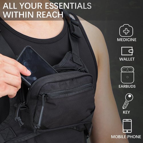 MGFLASHFORCE Chest Bag for Men and Women, Chest Rig Pack Front EDC Pouch Running Vest Phone Holder for Workout, Hiking and Outdoor Sports