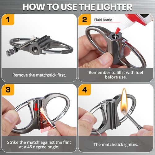 CHOICEDC Keychain Lighter, Permanent Match Infinity Lighter, Reusable Waterproof Forever Matches Lighters, Metal EDC Emergency Flint Fire Starter, Survival Kit Gifts for Men Women Outdoor Camping