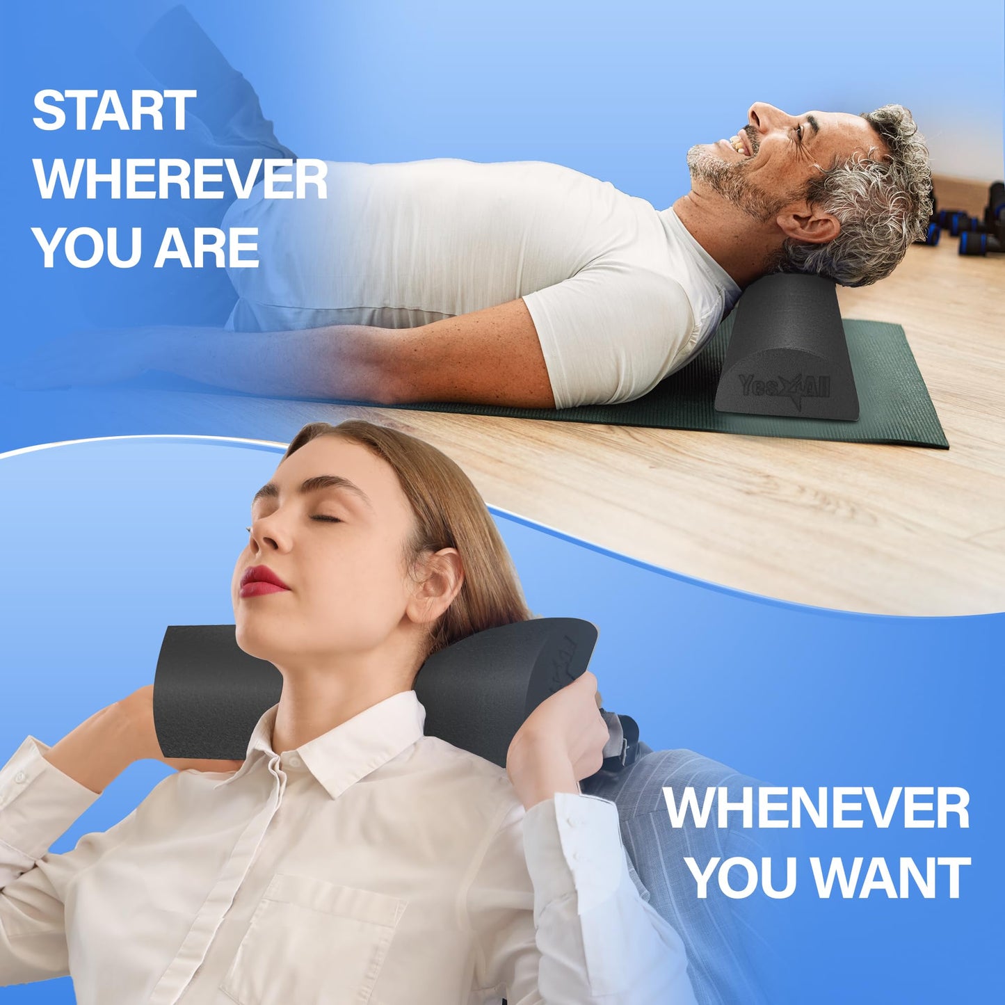 Yes4All Half Foam Roller, PE Material, Medium Firm, Back Roller for Stretching, Mobility, Yoga & Pilates, Black, 18 Inch
