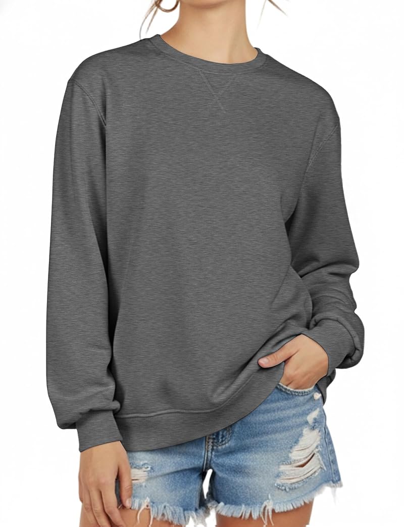 Grey Small Women’s Crewneck Sweatshirt - ZENUTA Long Sleeve Tunic Loose Fit