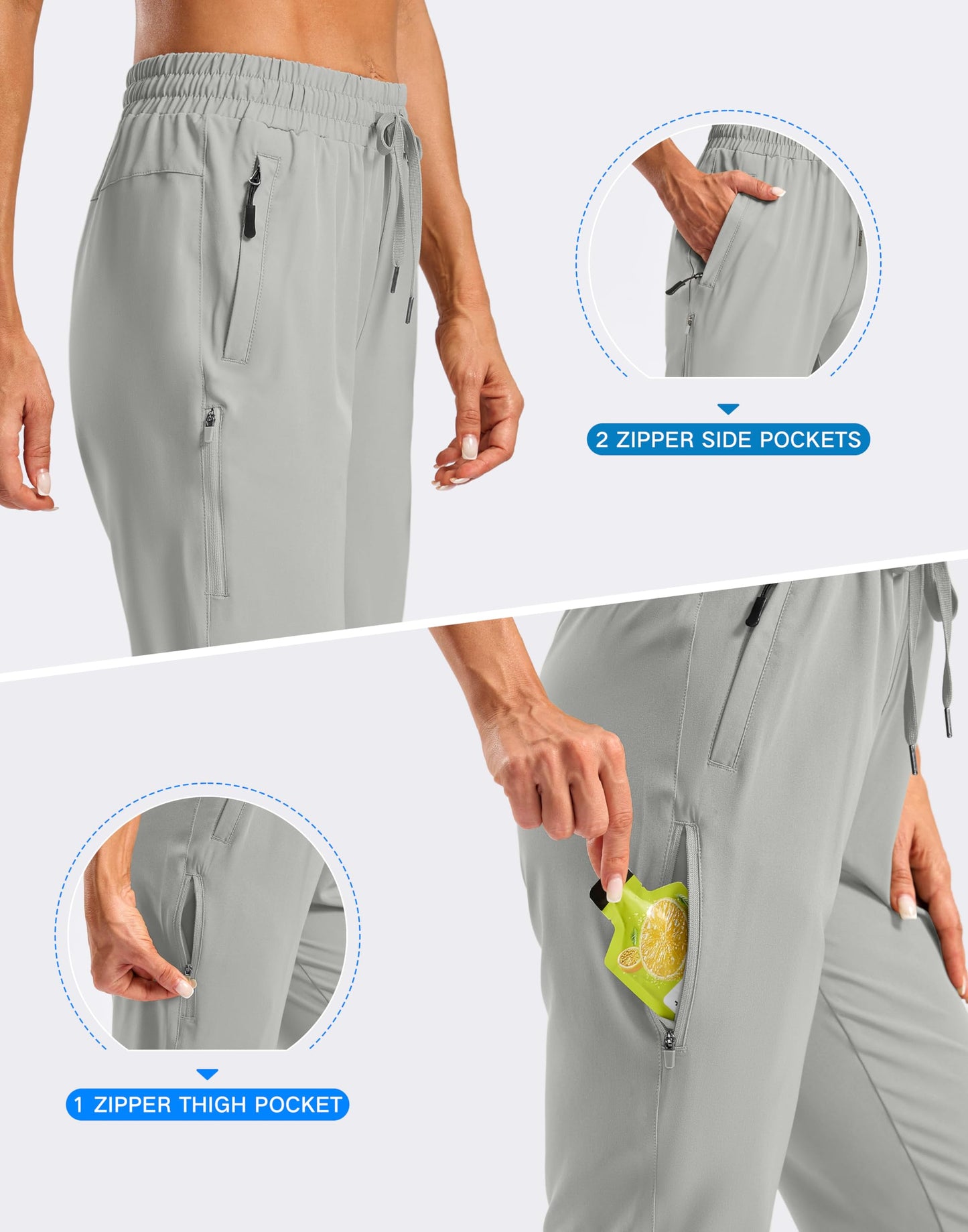 SANTINY Women's 13''/ 15"/ 17'' Long Hiking Shorts with Zipper Pockets Lightweight Quick Dry Below The Knee Capris for Women (Bright Gray_XL)