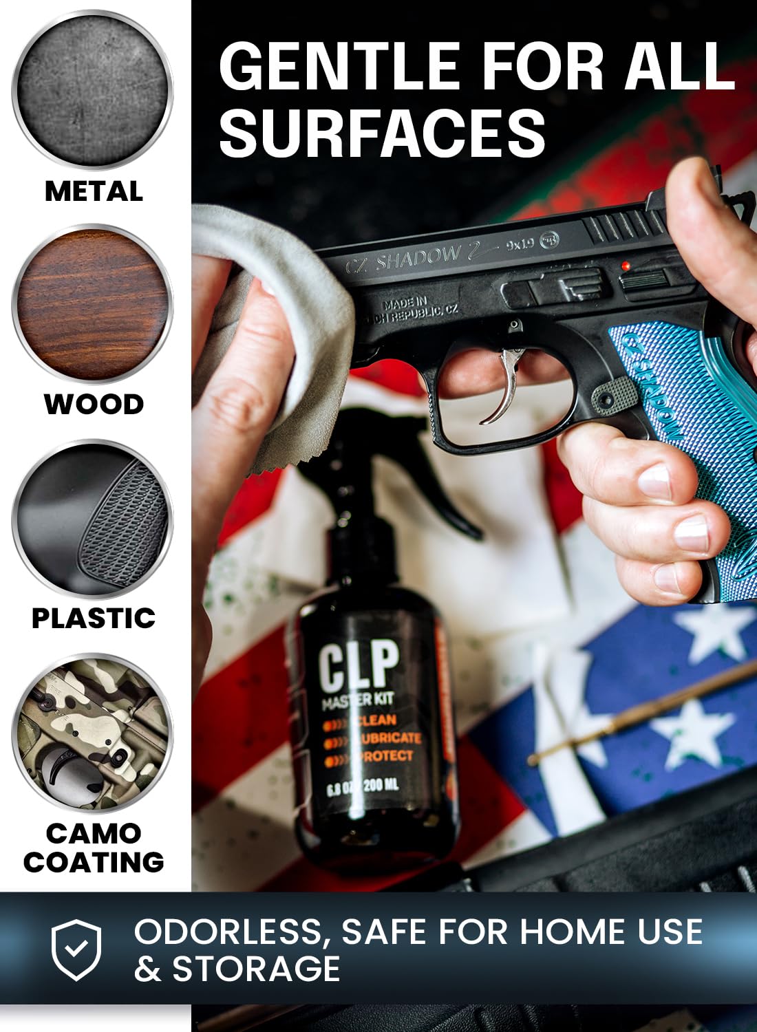 Gun Cleaning Oil Kit 3-in-1 Cleans, Lubes, Protects - 6.8 Oz Sprayer Gun Cleaner and Lubricant, Needle Oiler, Cleaning Patches, Cleaning Swabs and Brush - Gun Oil and Cleaning Kit