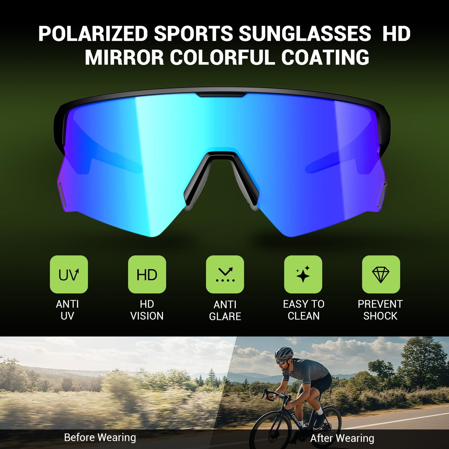 Blackview Polarized Sports Smart Sunglasses for Men and Women, UVProtection, 5.4 Bluetooth Glasses for Cycling Driving