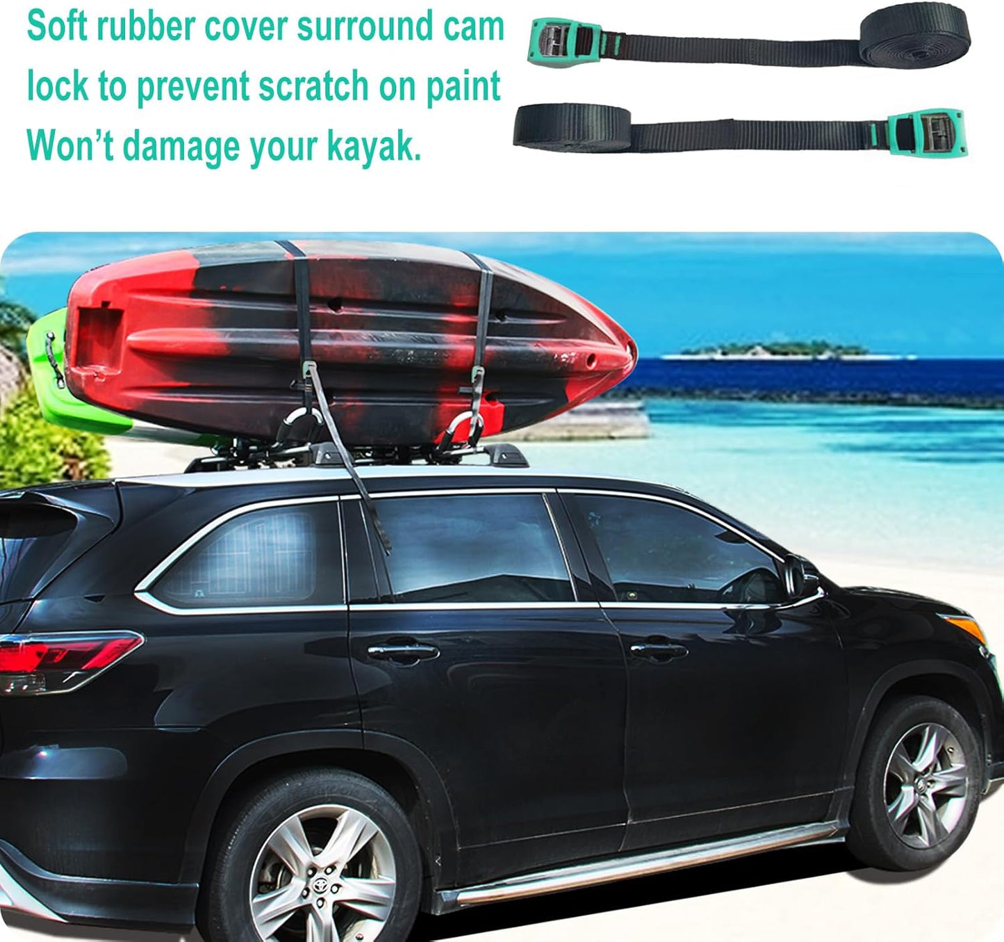 Kayak Roof Rack 4-in-1 Folding Adjustable Bilateral J-Shaped Roof Rack for Kayak/Surf/Ski Roof Carrier Rack with 4 PCS Tie Down Straps On Rooftop Mount on Car SUV Truck Crossbar