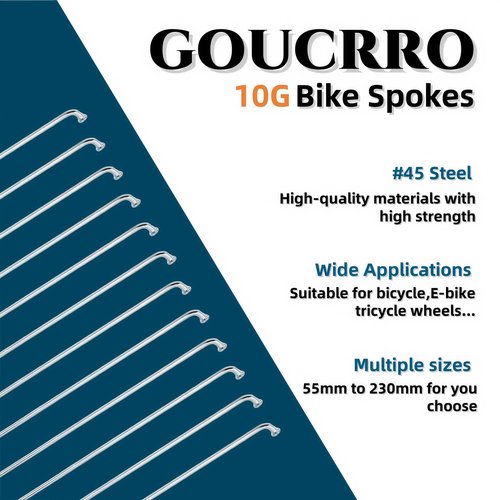 goucrro Bike Spokes 10G 3.0mm Silver Bicycle Spokes Mountain Bike Spokes for E-Bike Motorcycle Tricycle Wheel 55mm-230mm with Nipples 40pcs(Silver,10G-215mm)