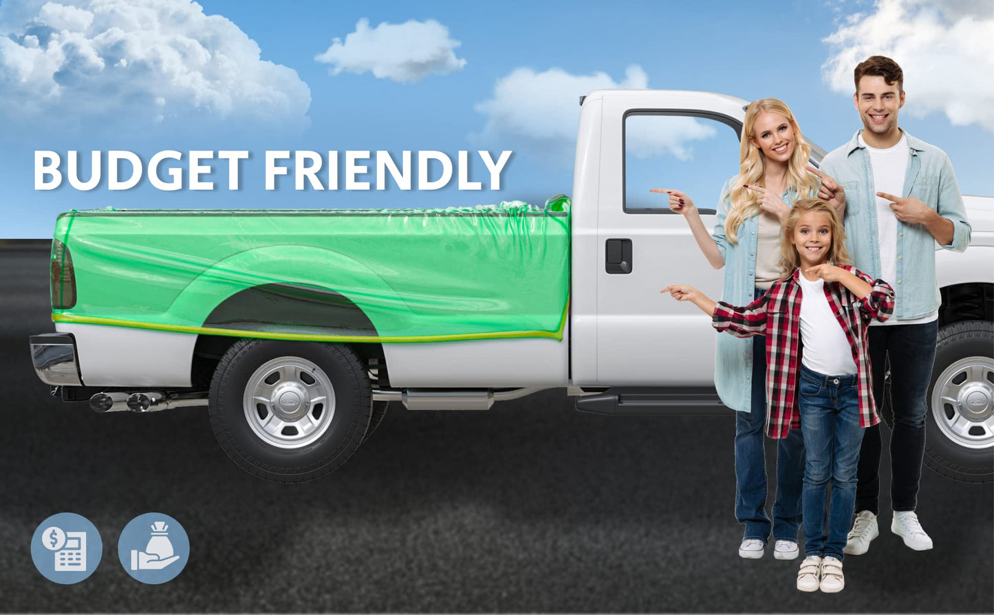 TidyFriend Truck Bed Bag 101" x 75" x 50", Heavy Duty Waterproof Truck Bed Storage Liner with Drawstring – Reusable Dumpster Bag for Waste Management, Hauling, and Moving (Green)