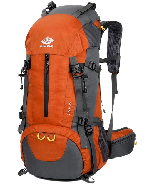 Esup 50L Camping Hiking Backpack Men with rain cover 45l+5l Lightweight Backpacking Backpack Travel Backpack (Orange)