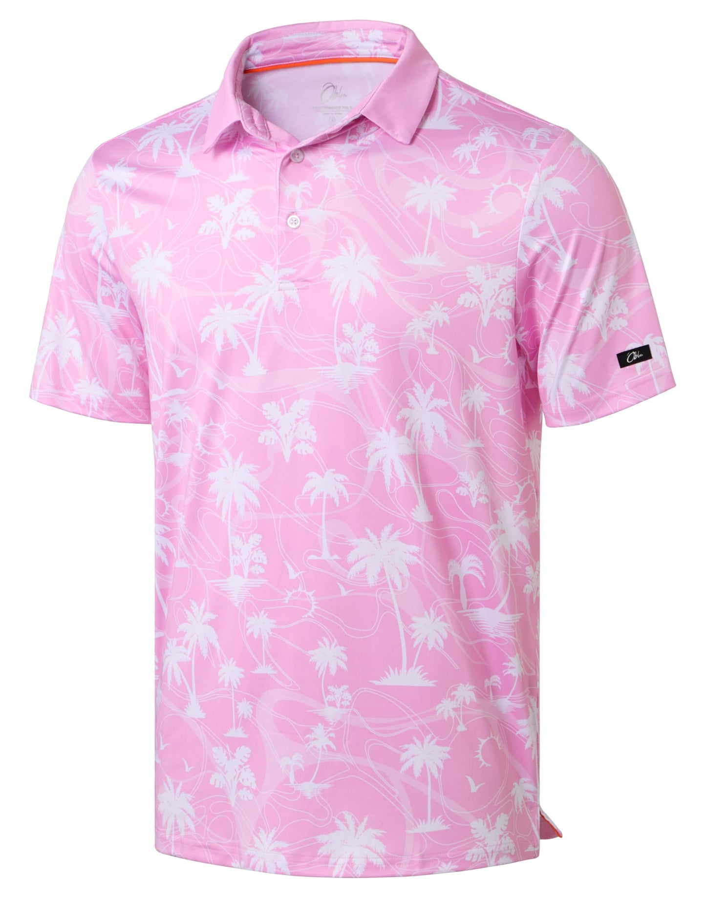 Obla Mens Golf Polo Shirts Short Sleeve Dry Fit Casual Print Collared Golf Shirts Wicking for Men(Pink Coconut Beach_XL)