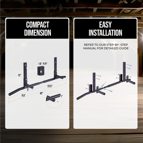 AmStaff Fitness Joist Mount Pull Up Bar, Ceiling Mounted Chin Up Bar for Home Gym, Crossfit, Beam, Rafter - Heavy Duty, Multi Grip, 42" Wide, Maximum Head Clearance - TU038