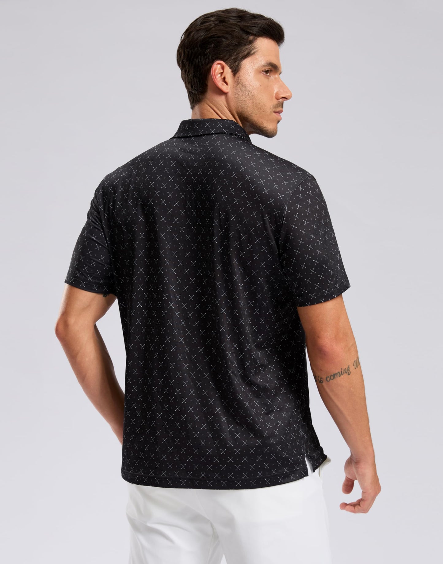 Men's Golf Shirt Short Sleeve Dry Fit Polo Moisture Wicking Print Collared Golf Shirts for Men Casual Lightweight(Golf Clubs Black,M)