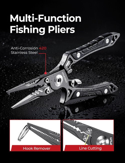 Piscifun 6pc Fishing Tool Kit, Fishing Line Spooler, Fishing Pliers, Fillet Knife, Braid Scissors, Aluminum Fish Gripper, Lanyard, Fishing Gear Gifts for Men Women