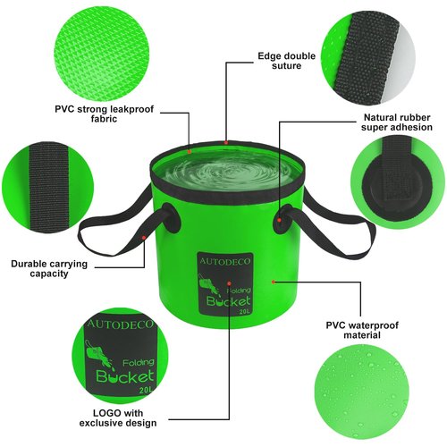AUTODECO 1 Pcs 20L Collapsible Bucket 5 Gallon Water Container Folding Water Bucket with Handle Portable Wash Basin for Outdoor Gardening Camping Hiking Fishing (Dark Green)