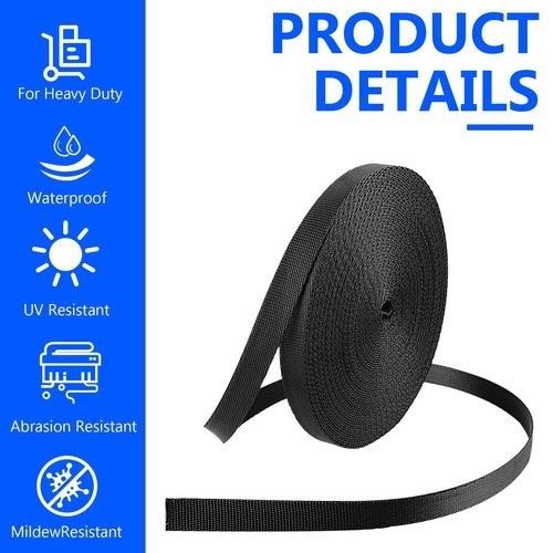 Trinkrittey 3/8 Inch Nylon Webbing 12 Yards Heavy Duty Nylon Strapping Black Flat Webbing Strap for Indoor Outdoor Gear Furniture Repairing Crafting DIY Dog Leash Backpack Collars (Black)