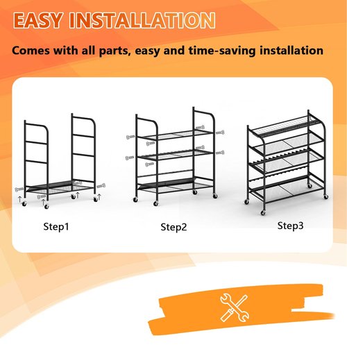 Lezbanz Heavy Duty Fishing Rod Holder, Fishing Gear Storage up to 15 Rods with Hooks and Wheels, 4-Tier Fishing Rod Rack for Large Tackle Box and Reel Organization, Space-Saving Garage Storage