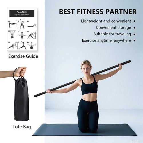 Wasoyun Yoga Stick 5ft, Adjustable Stretching Stick with 4 Steel Rods, Non-Slip Handle and Exercise Guide for Stretching and Exercise Physical Therapy, Pilates, Multi-Functional Fitness Stick.