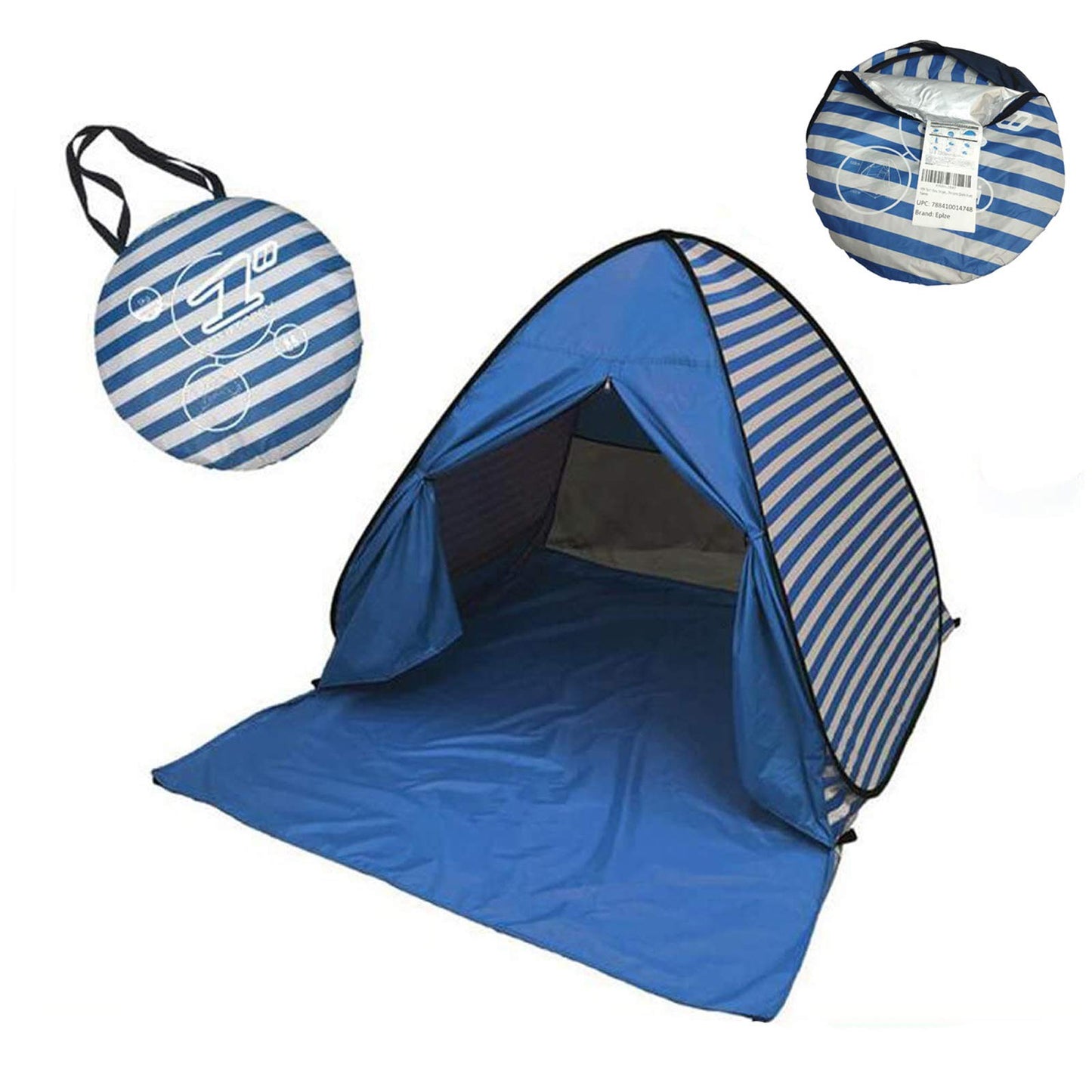 YBK Tech New Stripe Style Automatic Pop Up Beach Tent UV Protection Instant Portable Quick Cabana Sun Shelter for 2-3 Persons (Dark Blue)