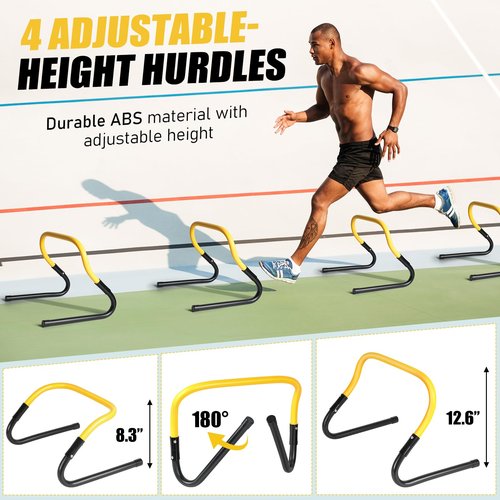 BORNEW Agility Speed Training Equipment Set - 20ft Speed Ladder, 12 Cones, 4 Adjustable Hurdles, Jump Rope, Parachute, Ideal for Basketball, Football, Soccer, for Kids, Youth, Adults