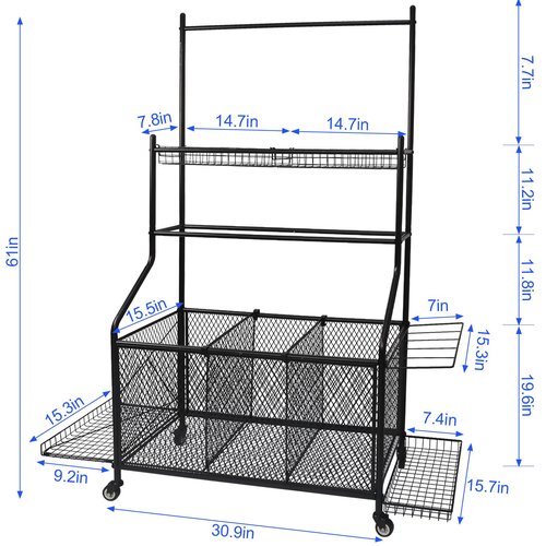 WATWEI Pool Equipment Organizer Storage Holder, Large Heavy-Duty Steel Rolling Storage Cart for Noodles, Toys, Balls, Floats Mesh, Towels, Ideal Swimming Equipments Storage Rack Indoor & Outdoor