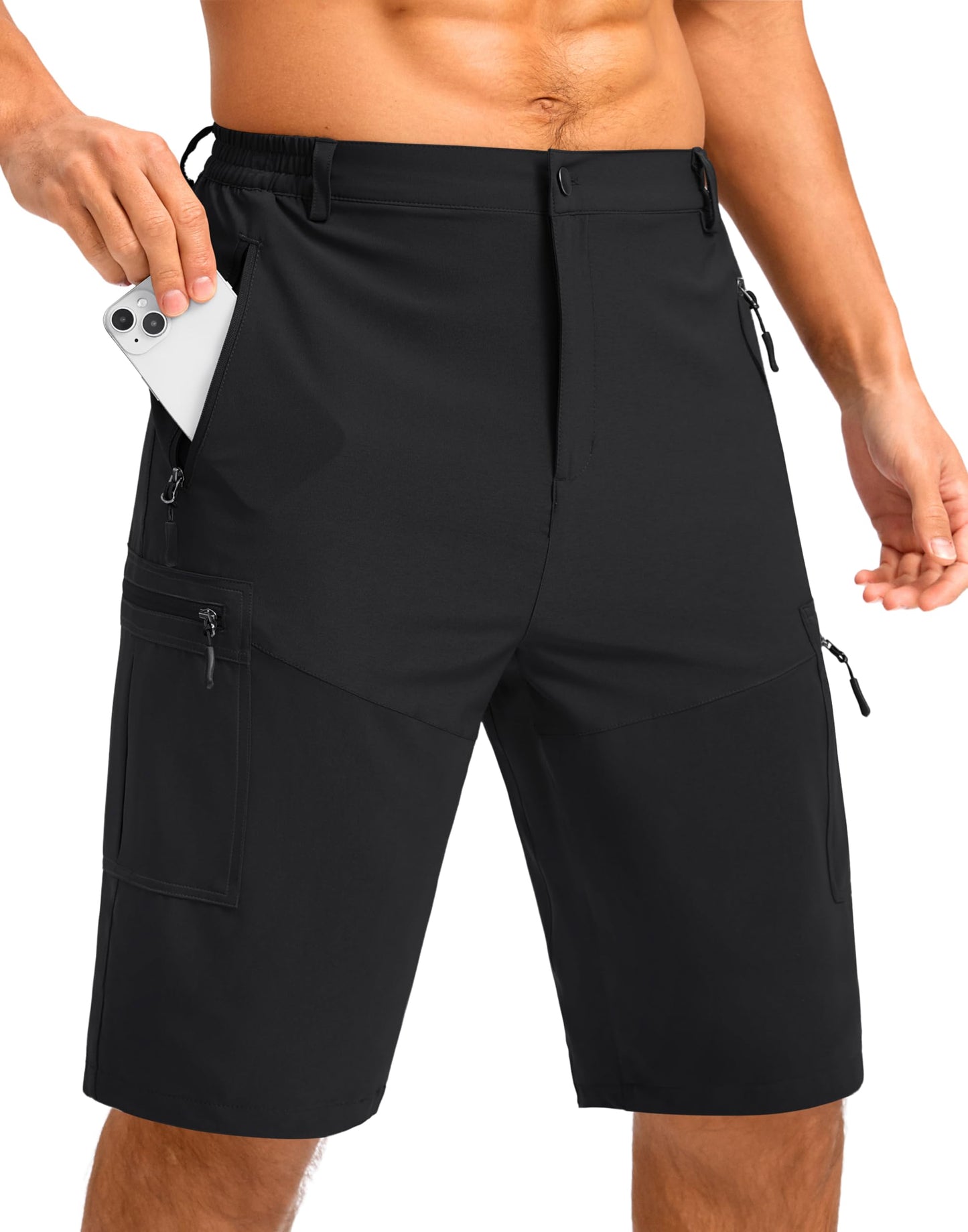 Pudolla Men's Hiking Shorts 11" Lightweight Cargo Work Shorts for Men Summer Travel Golf Casual Outdoor with 5 Pockets(Black Small)