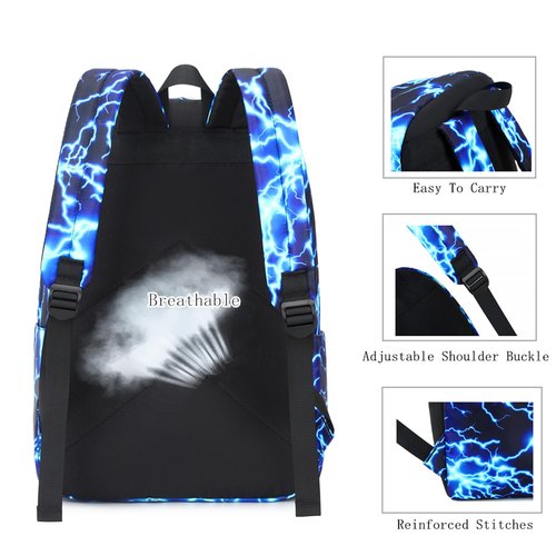Boy School Backpack Elementary Middle Lightning Bookbag Laptop Teenager Waterproof Lightweight 17 Inches (1-Blue)