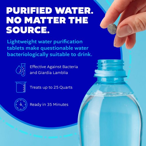 Potable Aqua Water Purification Tablets, Portable and Effective Water Purification Solution for Camping, Hiking, Emergencies, Natural Disasters and International Travel, Two 50ct Bottles, Blue
