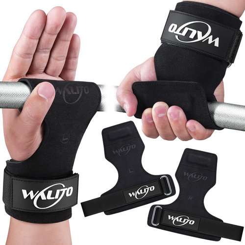 WALITO Weight Lifting Wrist Straps (Pair),Double Layer Leather Grips for Deadlift,Powerlifting and Gym Workouts, Adjustable Neoprene Padded Wrist Wraps - Men/Women, Heavy Duty Support