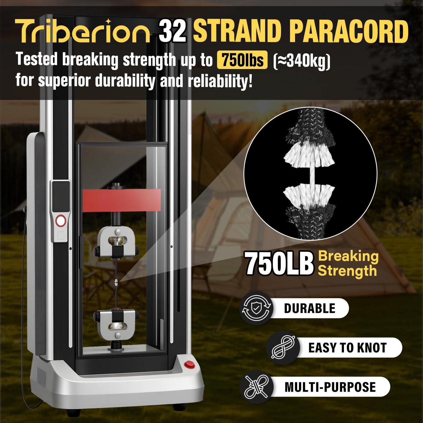 TRIBERION Paracord Rope 750 lb - 50ft 5/32" Parachute Cord 4MM 12-Strand para Cord - Heavy Duty Spool String for Survival,Camping Gear, Survival Bracelet, Clothesline - Black