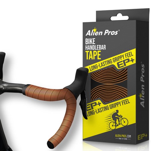 ALIEN PROS Bike Handlebar Tape Brown New Model EP+ (Set of 2) - Wrap Your Bike for an Awesome Comfortable Ride - Enhance Your Bike Grip with These EVA PU Plus Bicycle Handle bar Tape, Brown