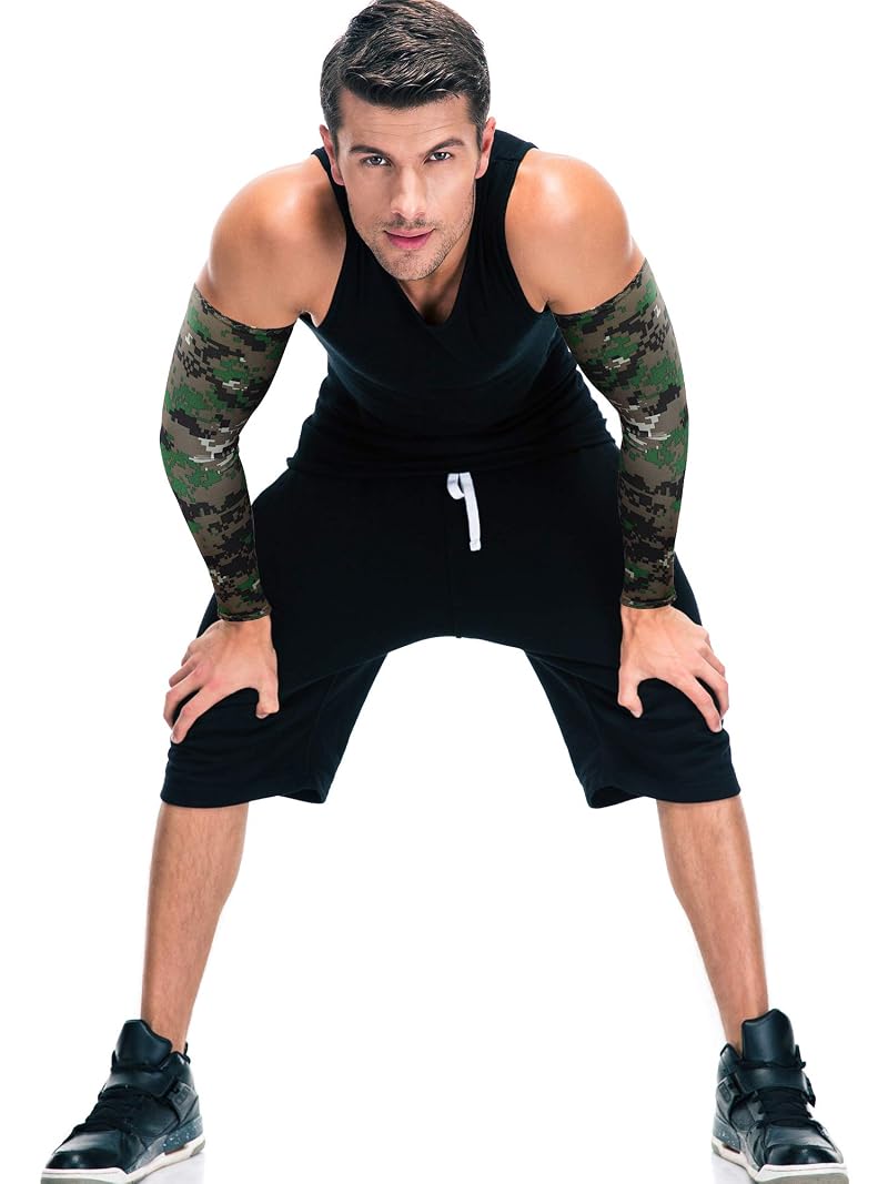 Bememo 9 Pairs Unisex UV Protection Arm Sleeves - Black, Army Green, Camouflage