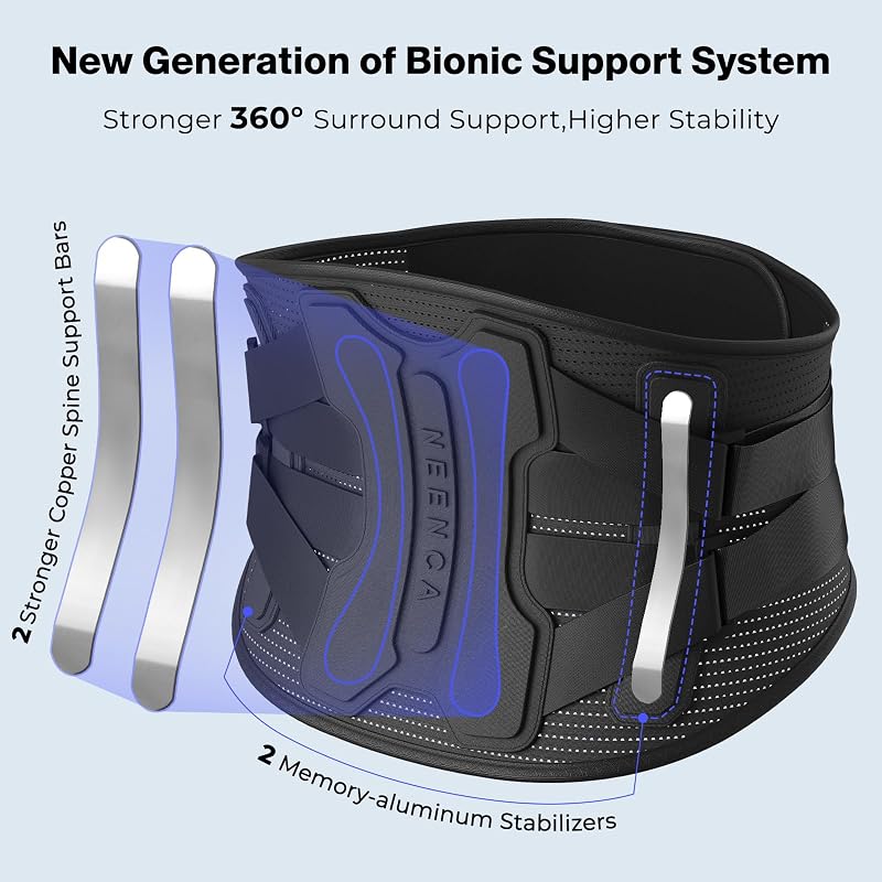 Neenca Back Brace for Lower Back Pain Relief – Black, Medium (Variation: Black-Single+Medium) Men & Women
