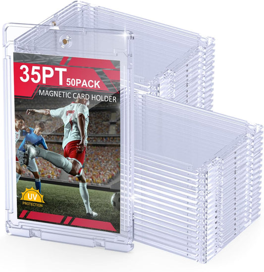 100ct Magnetic Card Holder, 35pt One Card Touch Holders for Trading Cards, U-V Protection Card Display Case Protectors Sleeves Hard Plastic Cover for Sports Game