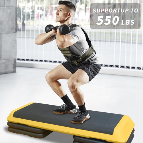 43'' Aerobic Stepper, 4-6-8in Height-Adjustable Exercise Workout Step Platform with 4 Detachable Risers for Home Gym Workout & Training