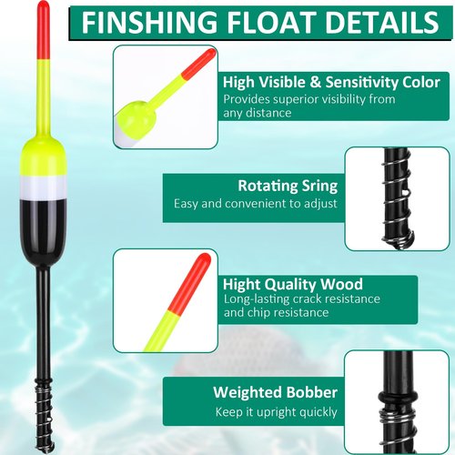 VioraWhite 20 Pcs Fishing Floats Bobbers Spring Oval Stick Slip Floats Balsa Wood High Visibility and Sensitive for Crappie Catfish Trout Panfish Walleye Fishing(1.7″x0.59″x5.7″,Yellow Cylinder)