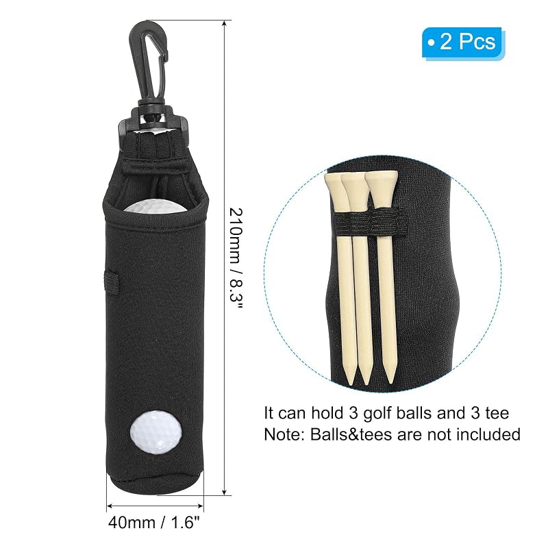 PATIKIL Golf Ball Carry Bag Pouch Neoprene Tee Holder with Clip - Black