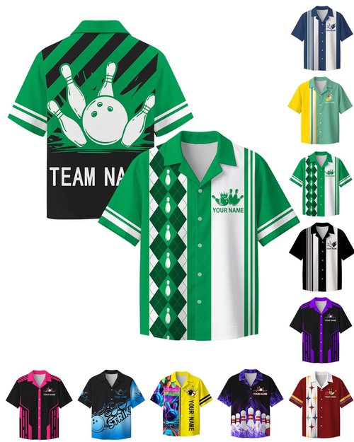 Custom Bowling Shirt for Men Women Personalized Name Bowling Jersey Casual Hawaiian Shirts Customized Retro Polo, S31