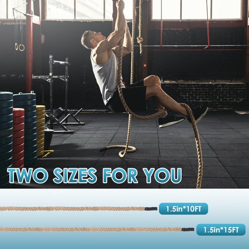 Gym Climbing Rope, 1.5 Inch Diameter 10FT 15FT Gym Fitness Rope for Strength Training, Workout Exercises Climbing Rope for Adults Outdoor or Home Indoor(10FT)