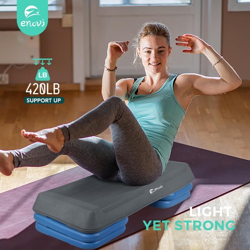 Enovi Exercise Step Aerobic Step Platform, Exercise Step Platform, Step Up Exercise Platform, Obsidian