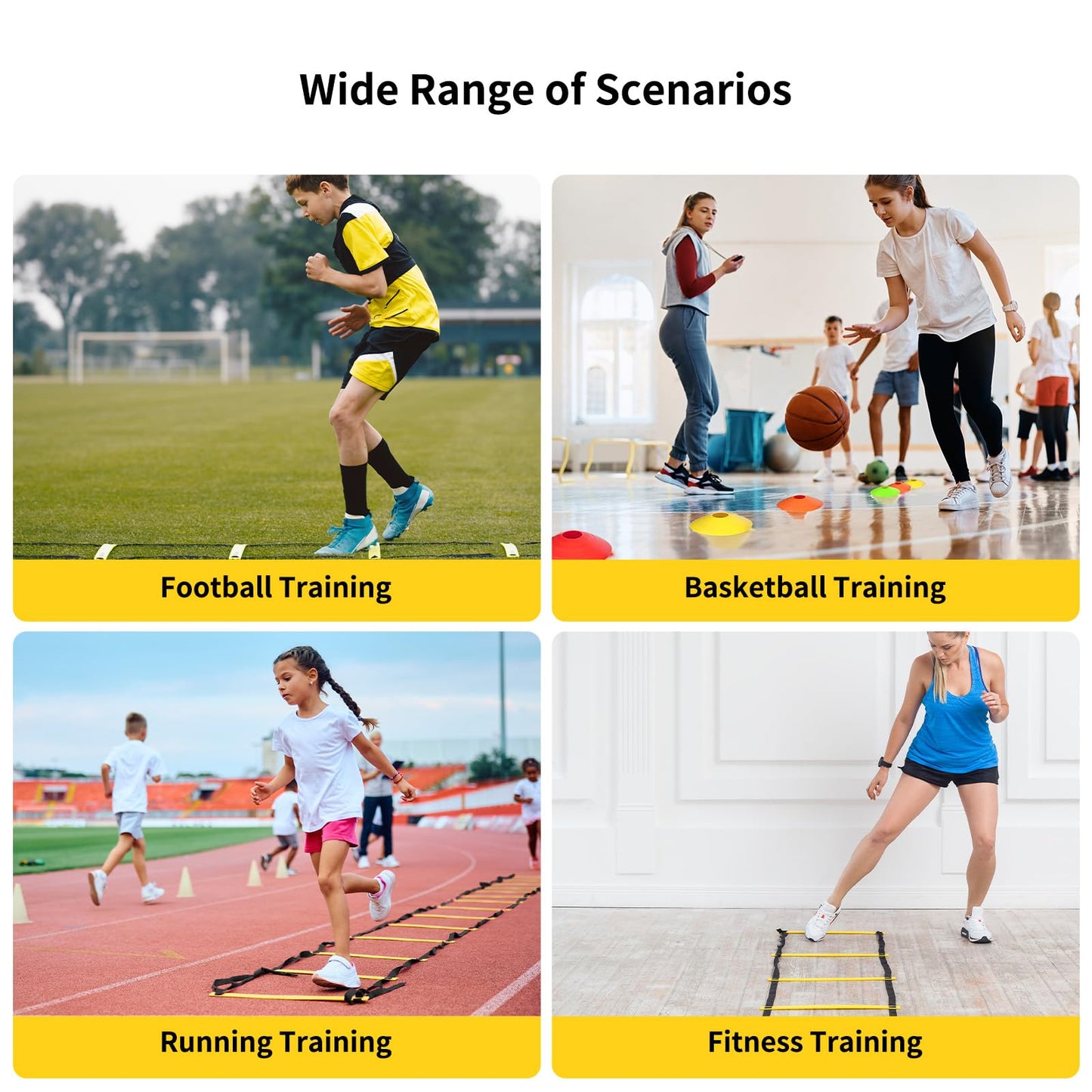 GHB Agility Ladder,Football Agility Training Equipment Set,3 Agility Hurdles,20 feet 12 Rungs Speed Ladder 5 Discs 5 Cones Target pad Bounce Balls ect for Football Basketball Workout Training