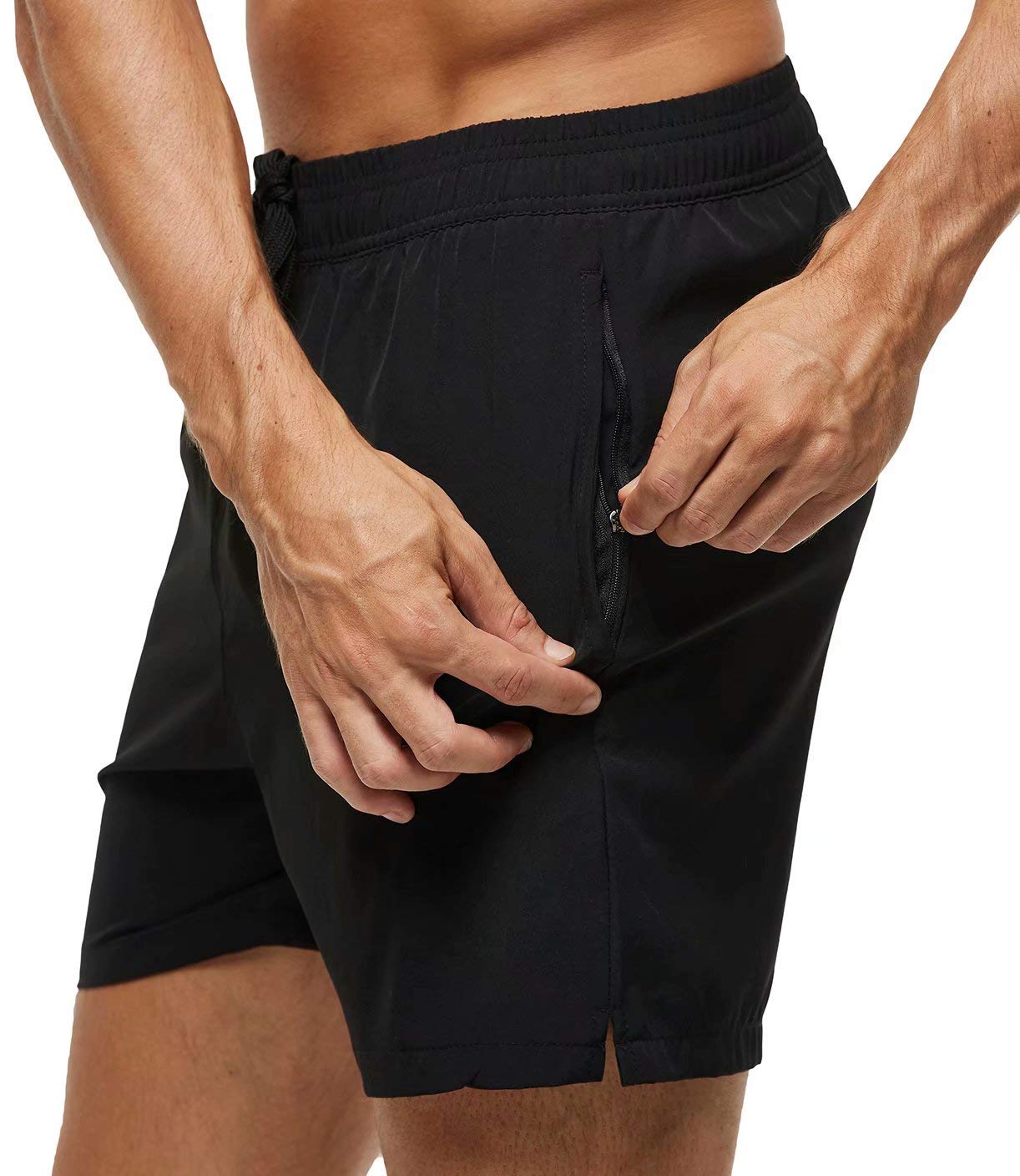 Tyhengta Men's Stretch Swim Trunks Quick Dry Beach Shorts with Zipper Pockets and Mesh Lining Black 32