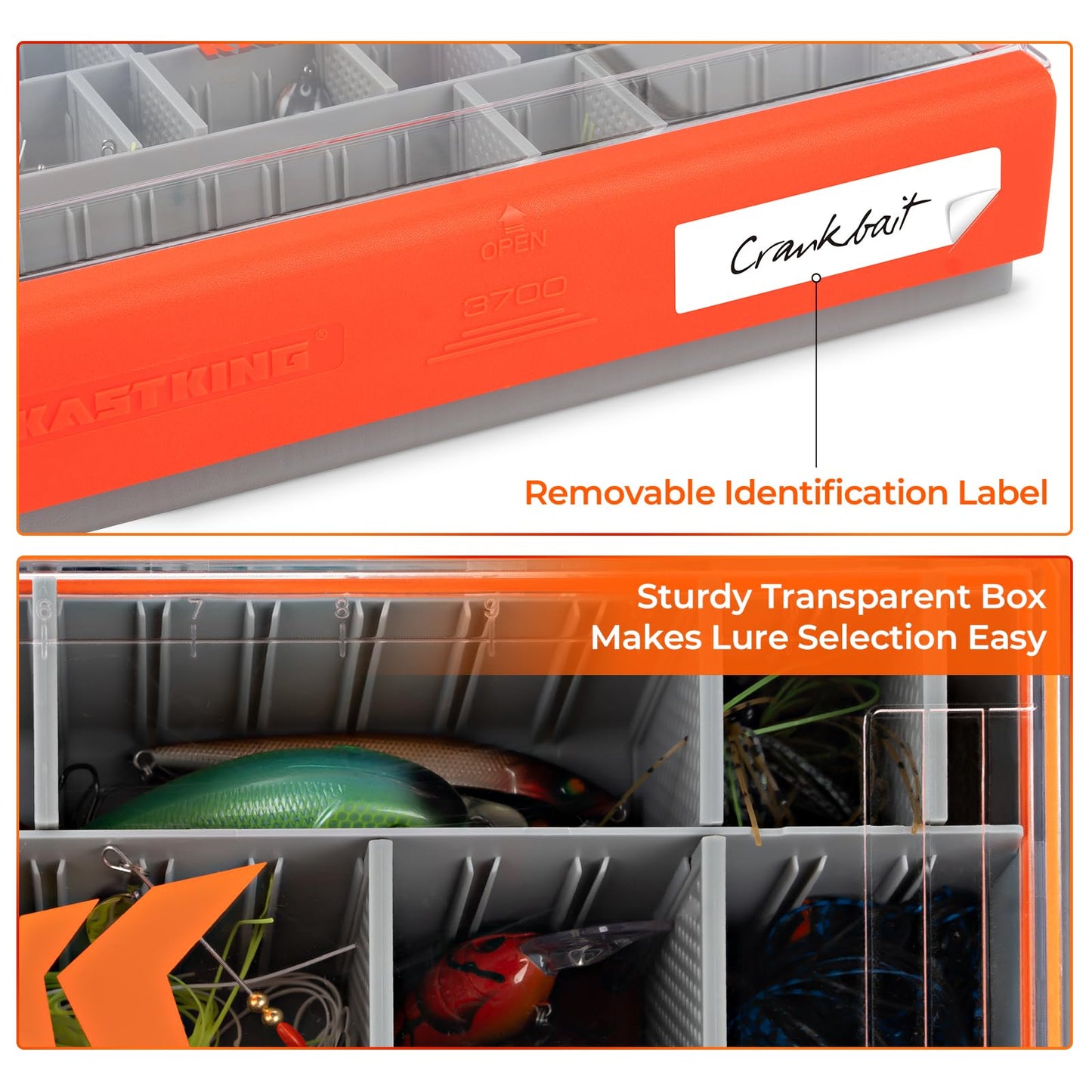 KastKing HyperSeal Waterproof Tackle Box, 3700 Deep Tackle Trays, Fishing Tackle Box Organizer With Removable Dividers, Fishing Gear & Fishing Accessories Storage, 2 Packs