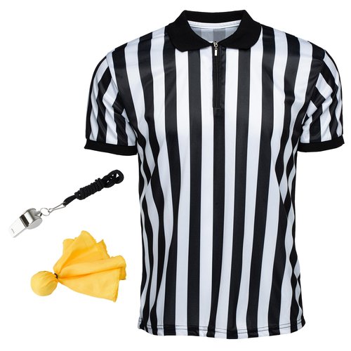 Murray Sporting Goods Men's Referee Shirt Collared Bundle Kit - Referee Shirt, Flag & Whistle Halloween Costume (Large)