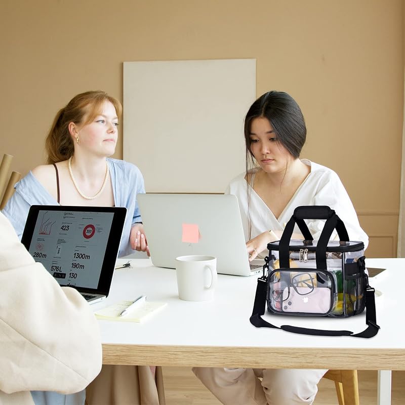 Clear Lunch Bag for Work Stadium Approved, 8x10x7in, 12-Can Capacity - Black + 10 Cans