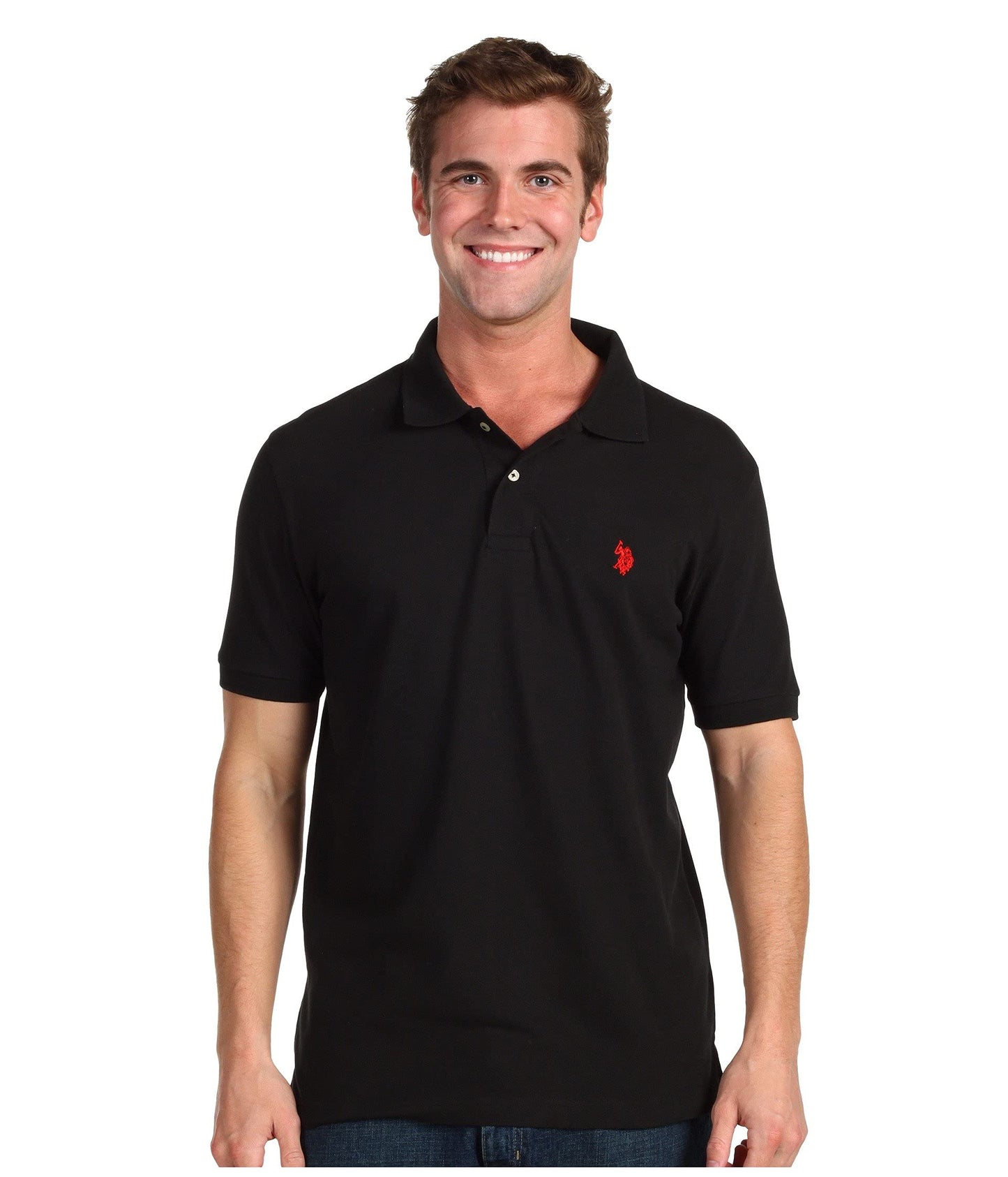 U.S. Polo Assn. Men's Classic Polo Shirt, Two-Button Closure Pique Polo Shirt, Summer Fashion Golf Shirt, Old Black, Large