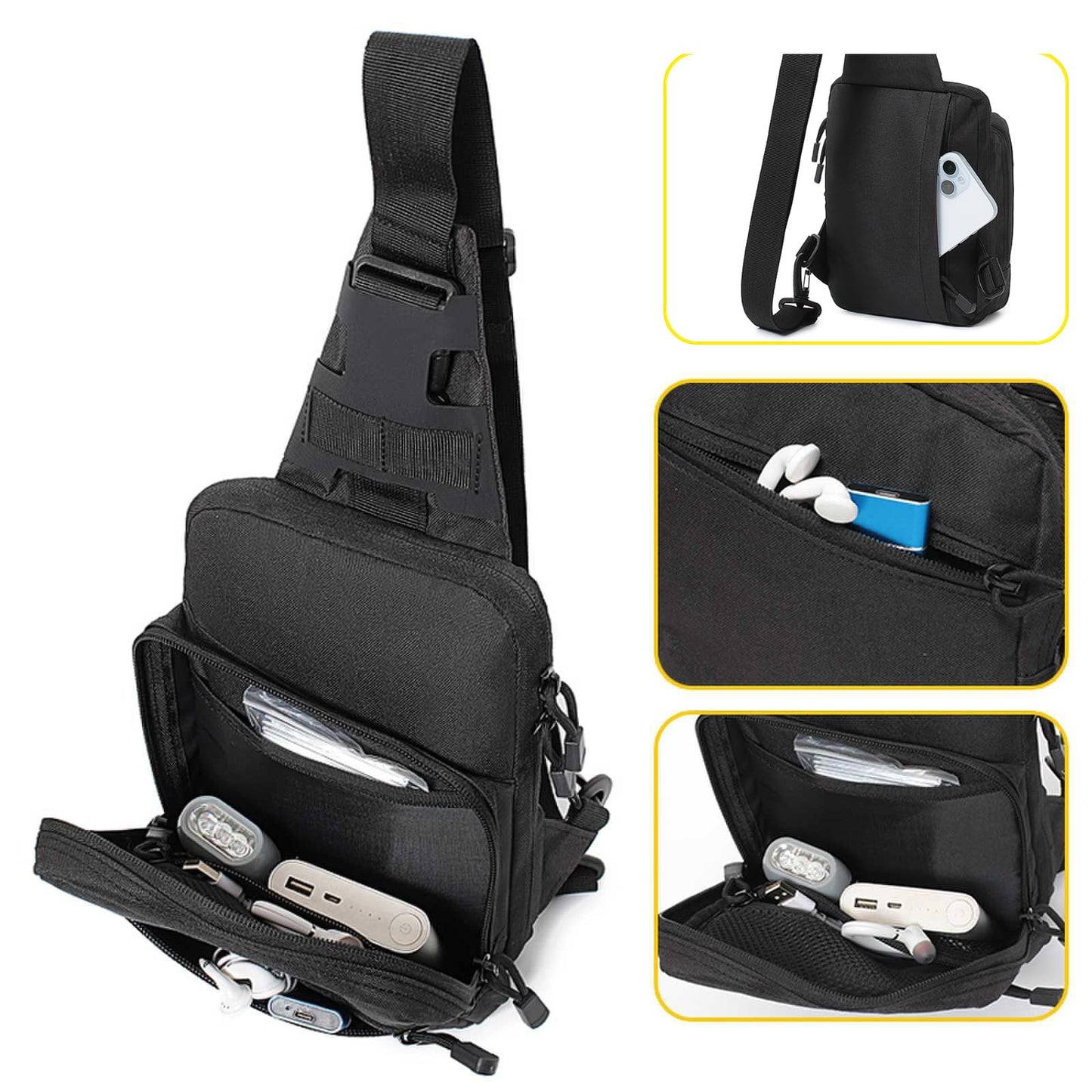 Vdones CCW Concealed Carry Chest Bag with Gun Holster, Adjustable Tactical Sling Bag Crossbody EDC Gun Carry Bag for Men
