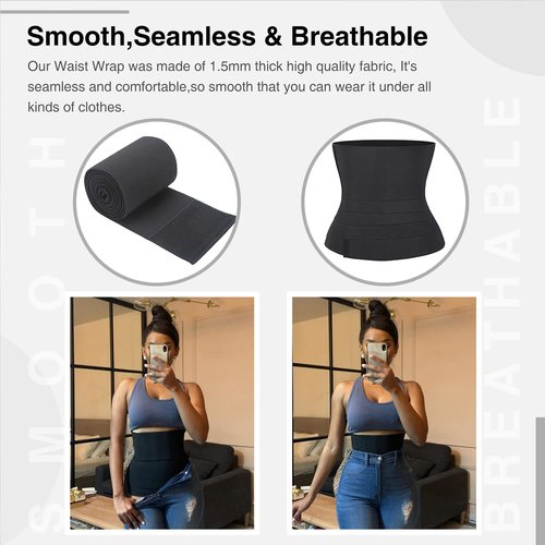 FeelinGirl Waist Trainer for Women Men Waist Wrap Tummy Control Waist Shaper with Loop Waist Trainer for Lower Belly Fat Black